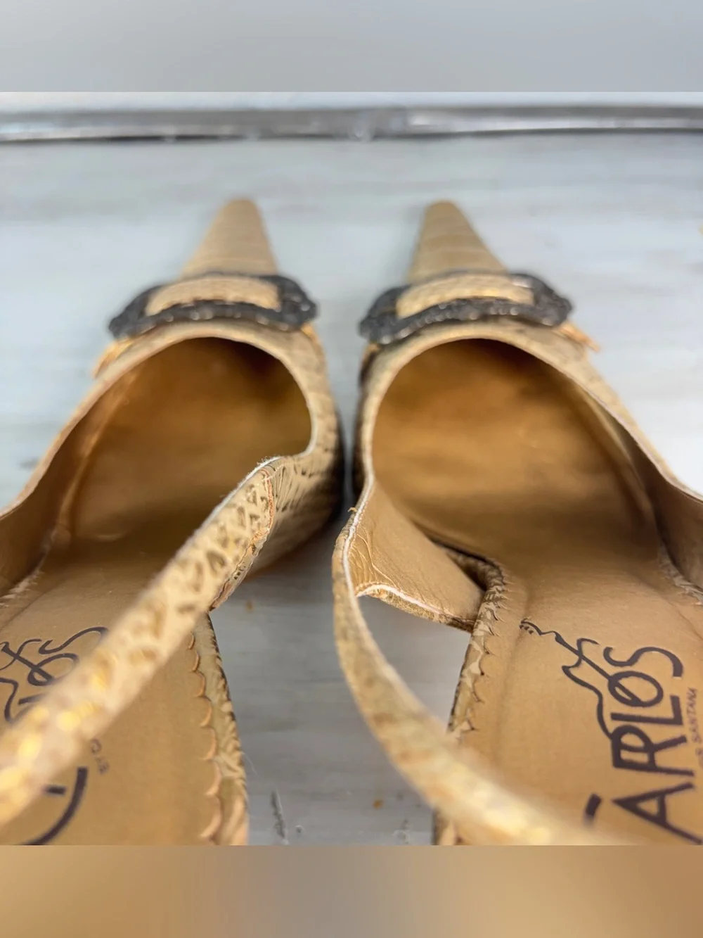 Carlos Santana "Prospect" Metallic Alligator-Textured Slingback Heel Size 7.5 - Picture 10 of 13